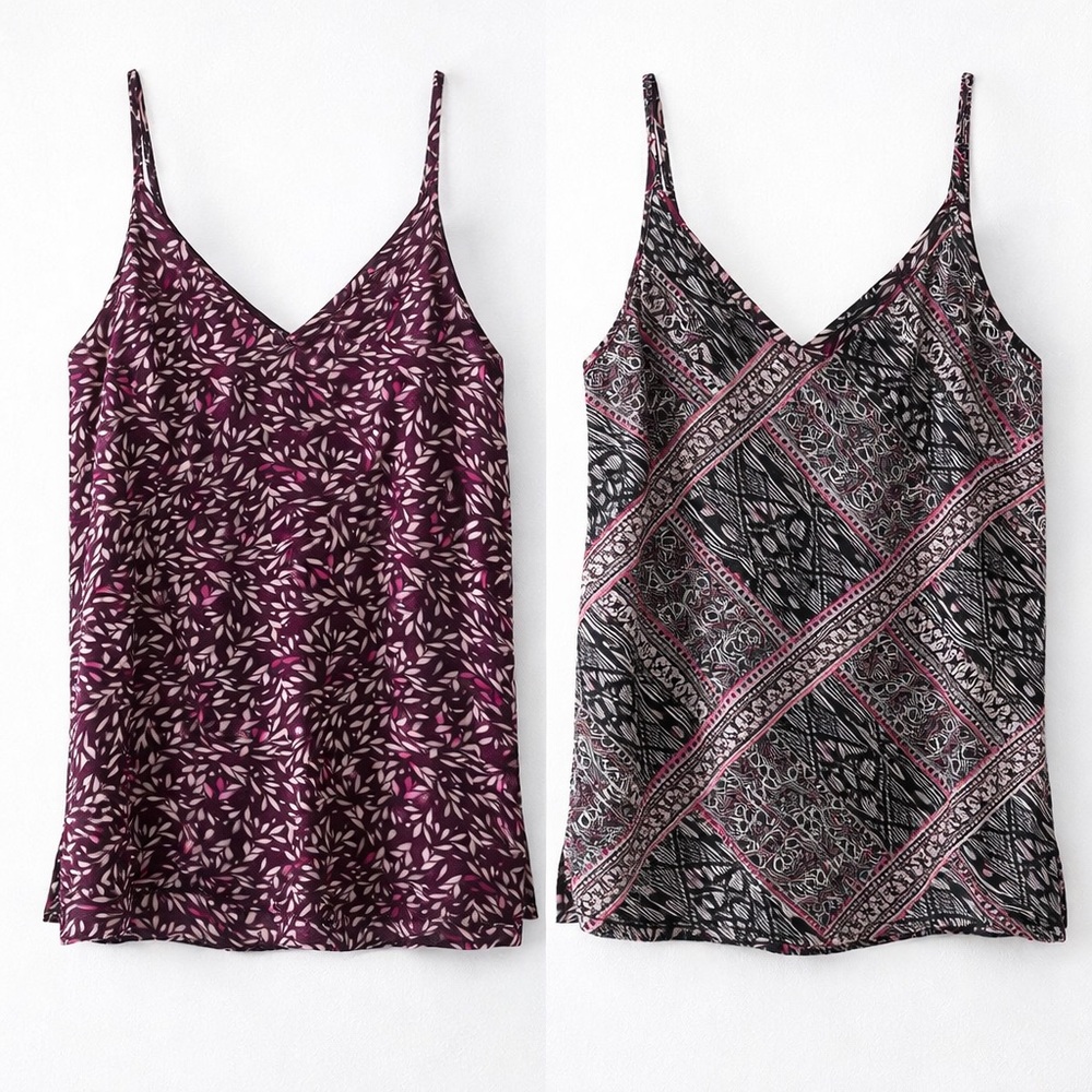 White House Black Market Reversible Cami Top XXS Burgundy Floral Boho Print
